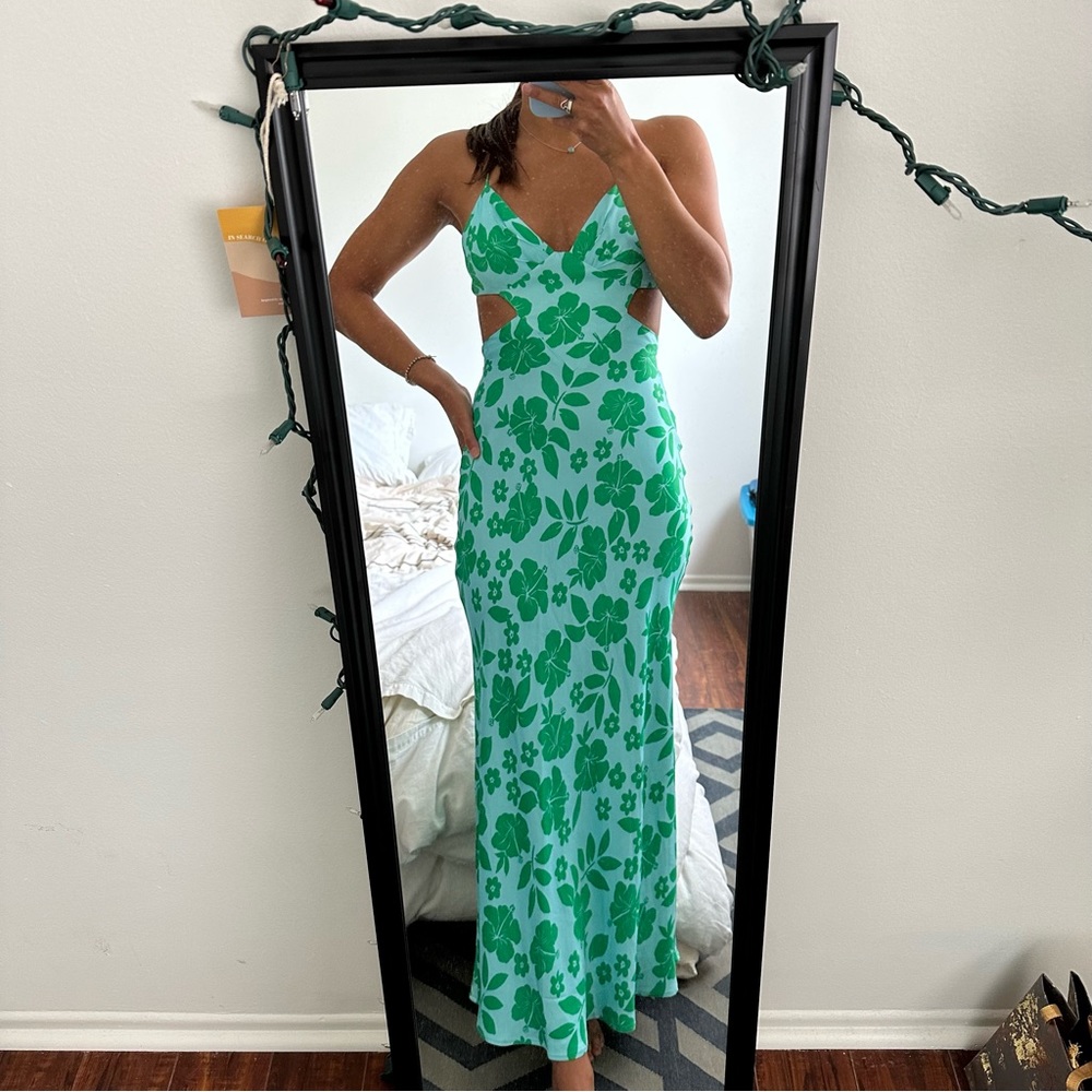Zara cut out tropical floral satin effect midi dress